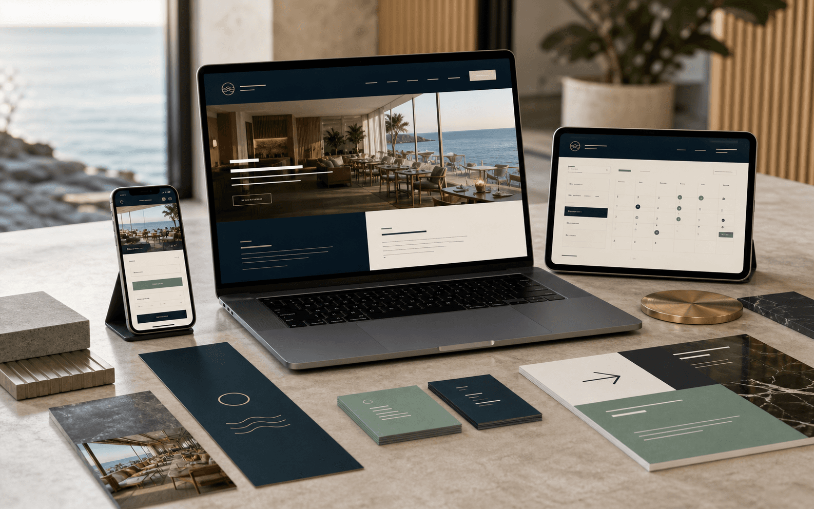 Harbour Row hospitality website and reservation system mockups