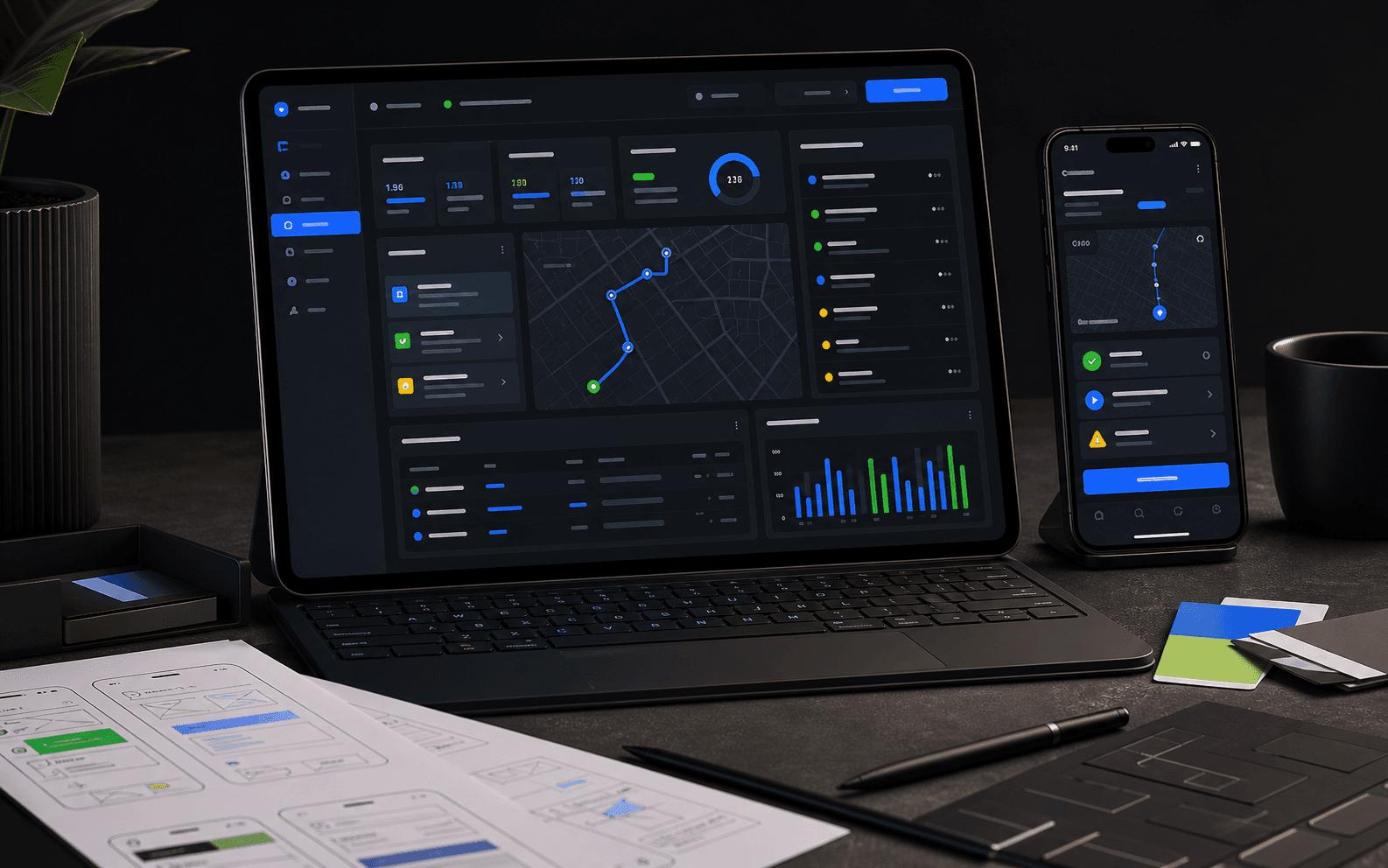 RelayOps operations dashboard and mobile workflow mockups