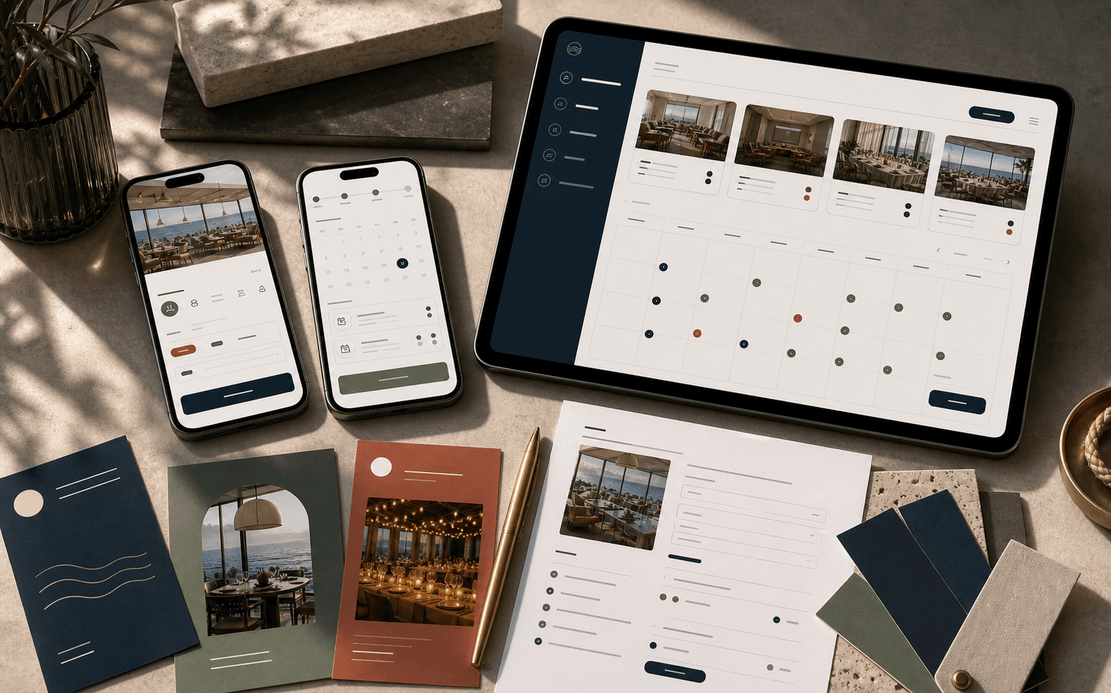 Harbour Row booking calendar and reservation flow mockups