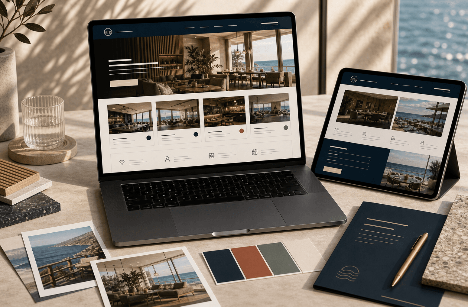 Harbour Row venue website and hospitality page mockups
