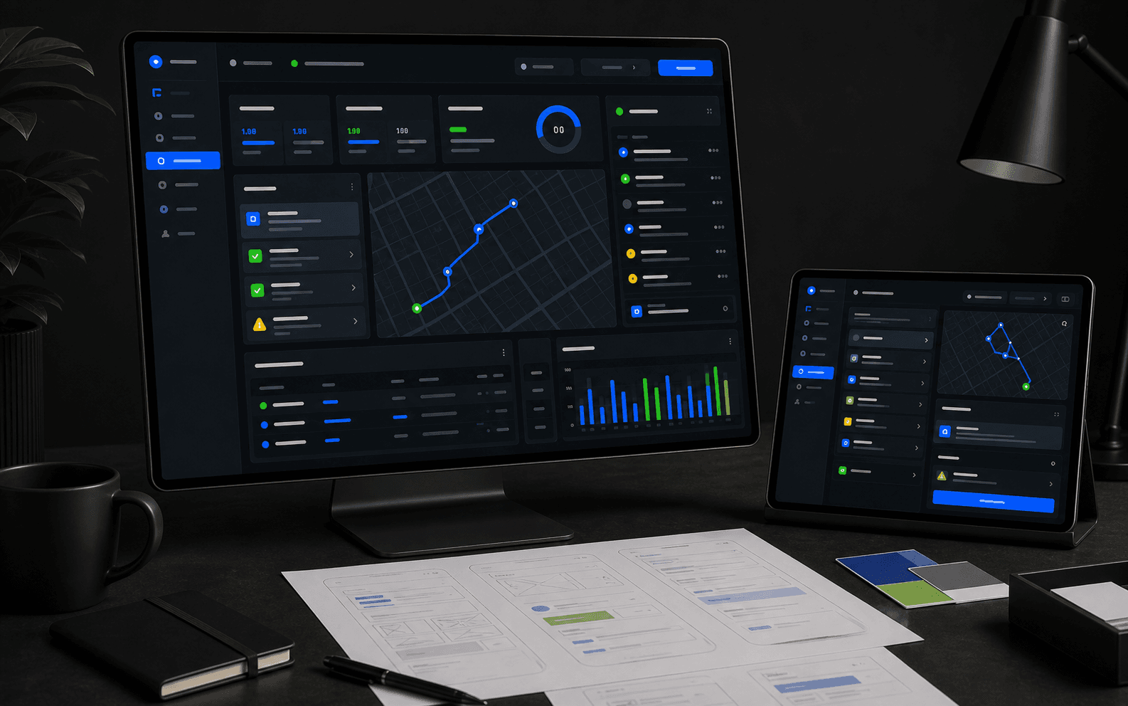 RelayOps dispatch dashboard and route management mockup