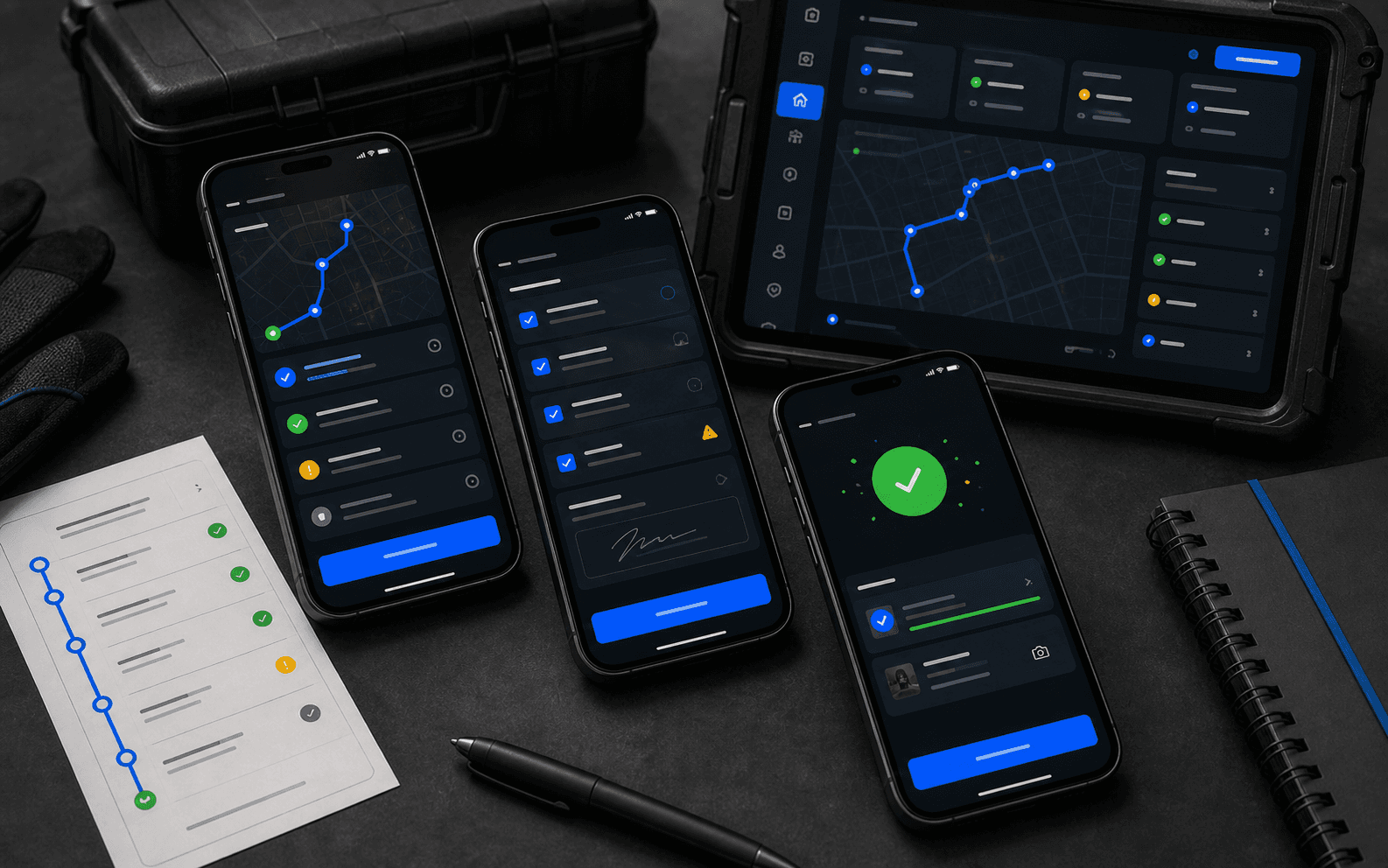 RelayOps technician mobile workflow screens